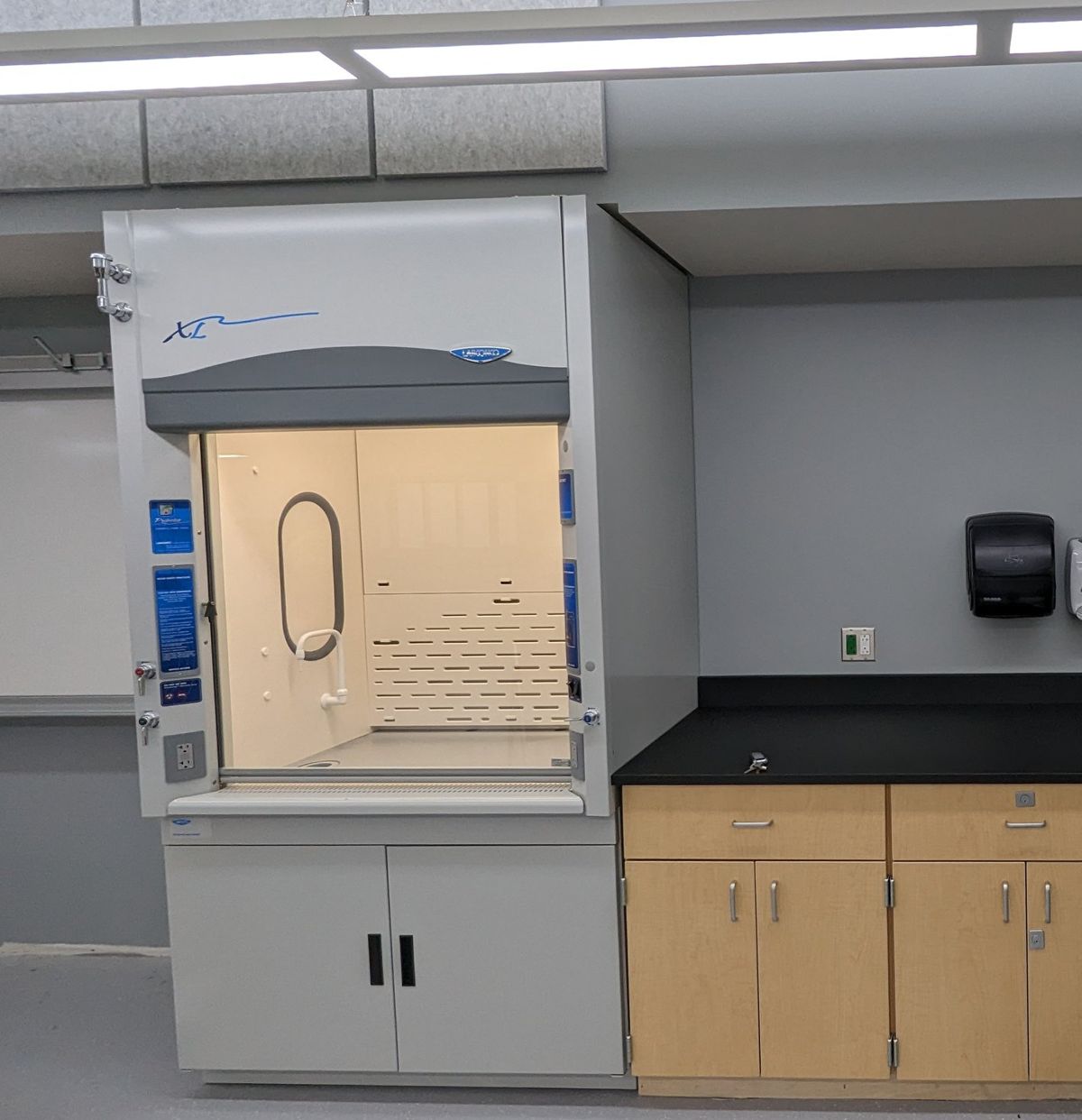 A fume hood and casework